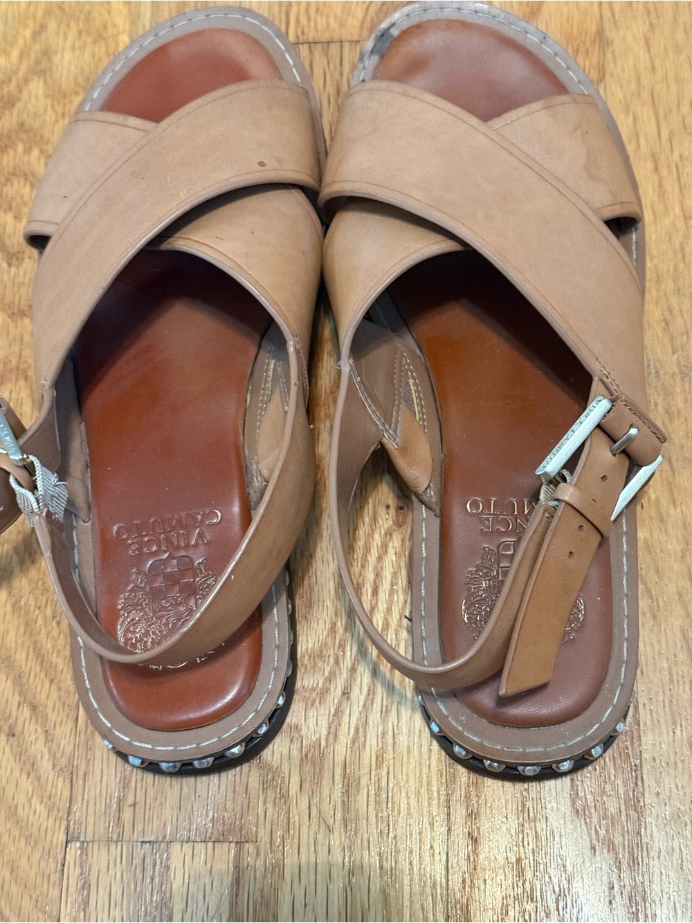 Vince Camuto Tan Leather Crossband Slingback Sandals